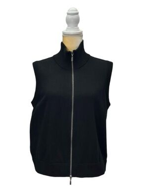 Kinross Cashmere Cotton Zip Front Sweater Vest Black Size Large Knit EUC